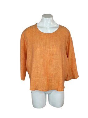 bryn Walker Linen 3/4 Wide Sleeve Top, Orange, Lagenlook, Boxy, Size Large